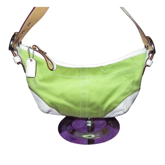 Coach 2005 Vintage Soho White Leather & Green Sateen Shoulder Bag - Picture 1 of 10